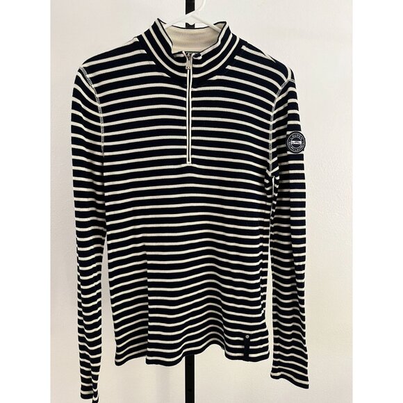 EUC Lauren Ralph Lauren Striped Ribbed Cotton Mock Neck Zip Sweater - Picture 1 of 7